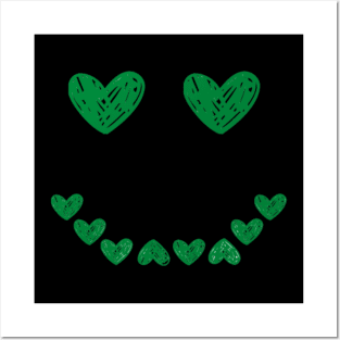 Smiling face heart green Posters and Art